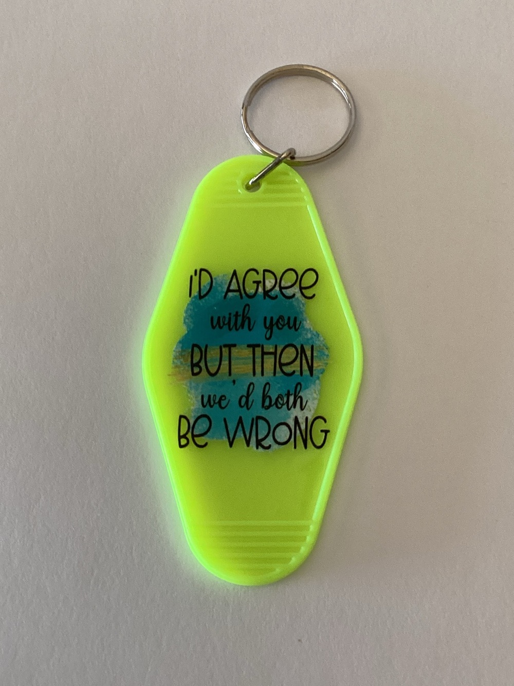 Neon Lime Acrylic Keychain with Humorous Quote